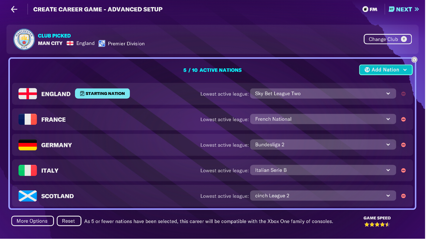 Which Leagues are playable and how can I add them to my Football